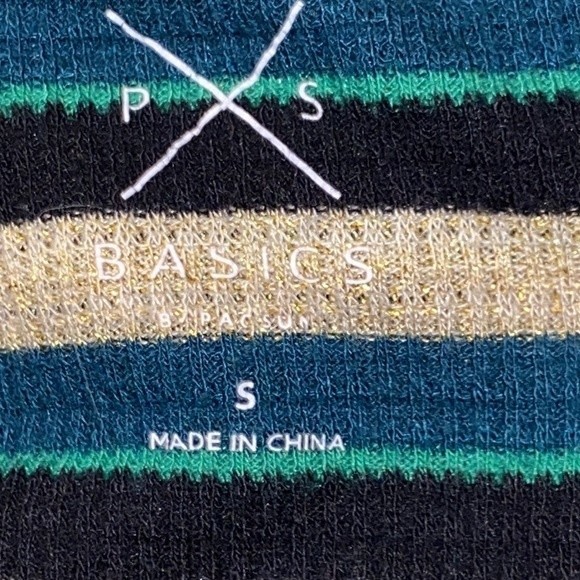 PacSun Basic top striped cropped green black and gold Shimmer size Small - Picture 9 of 16